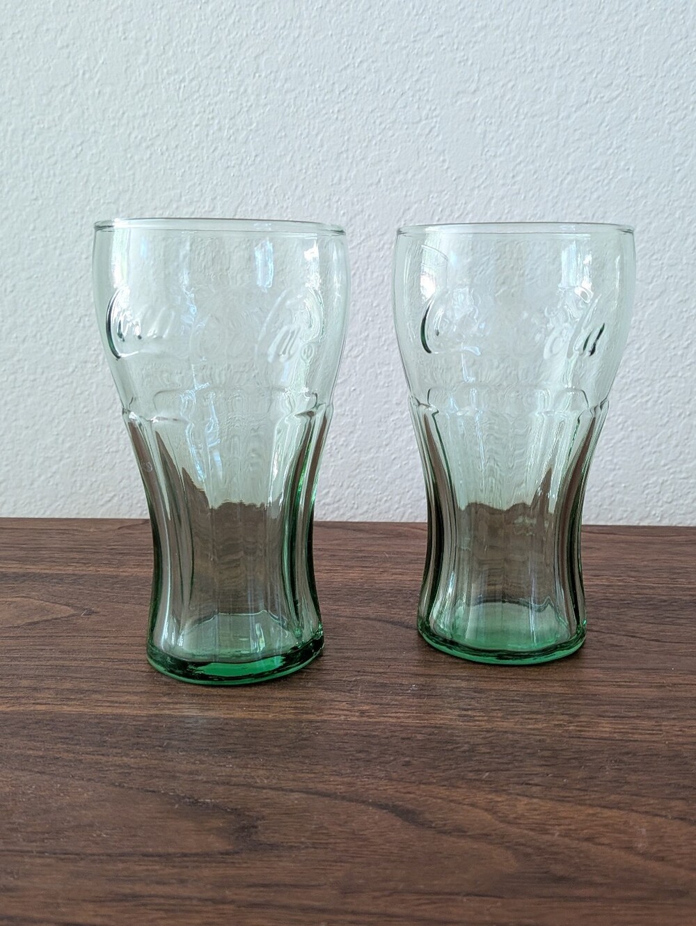 Set of 2 Vintage Coca-Cola Green Tint Drinking Glasses 16 oz